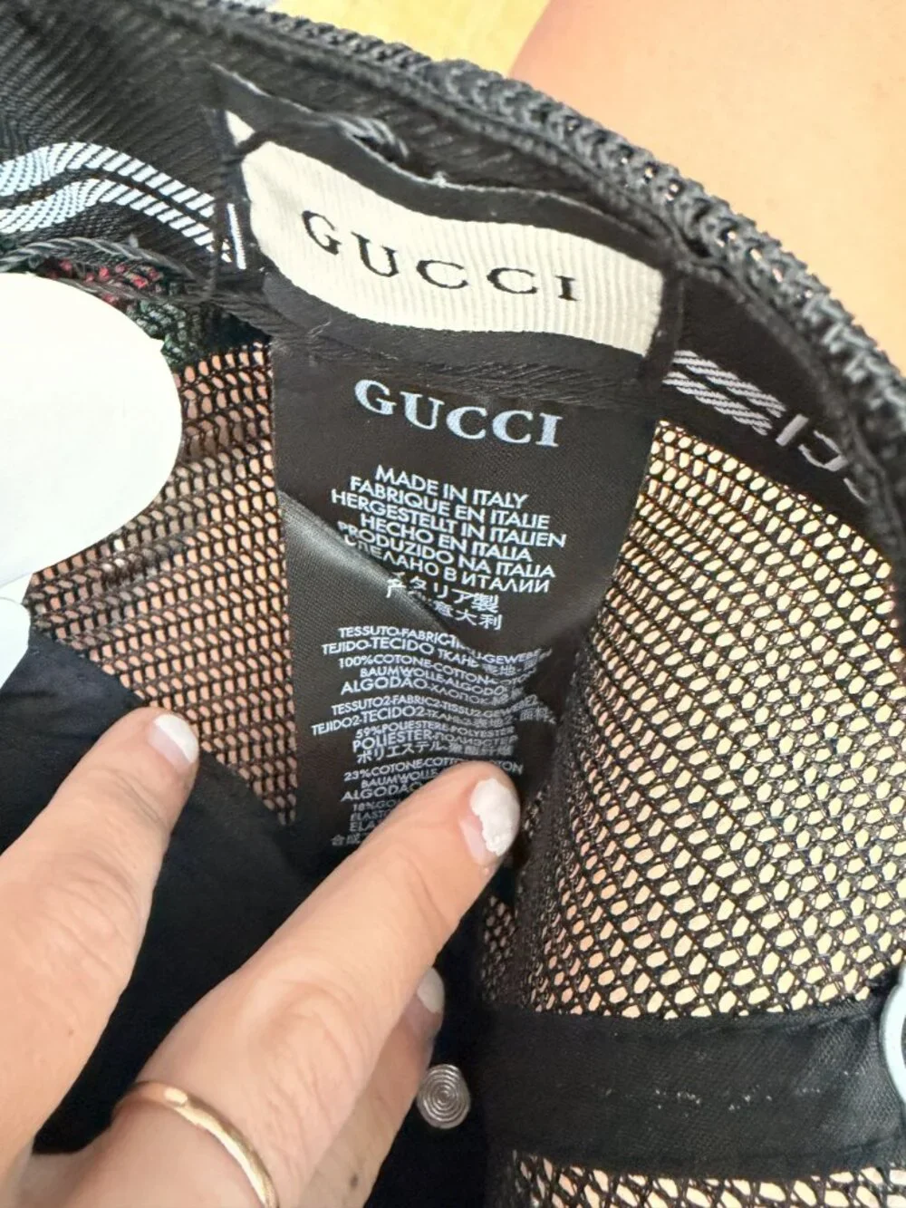 Gucci GG Logo Trucker Hat With Mesh Back Snake Detail & Red-Green Stripe